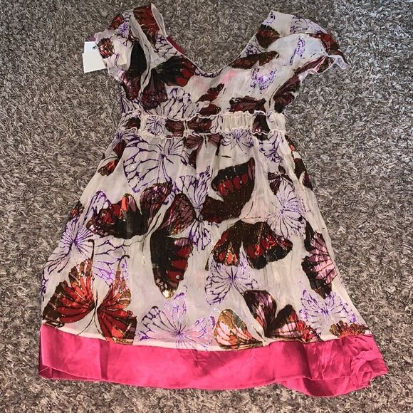 NWT Hale Bob pink butterfly-patterned long blouse, size S. - Picture 9 of 10